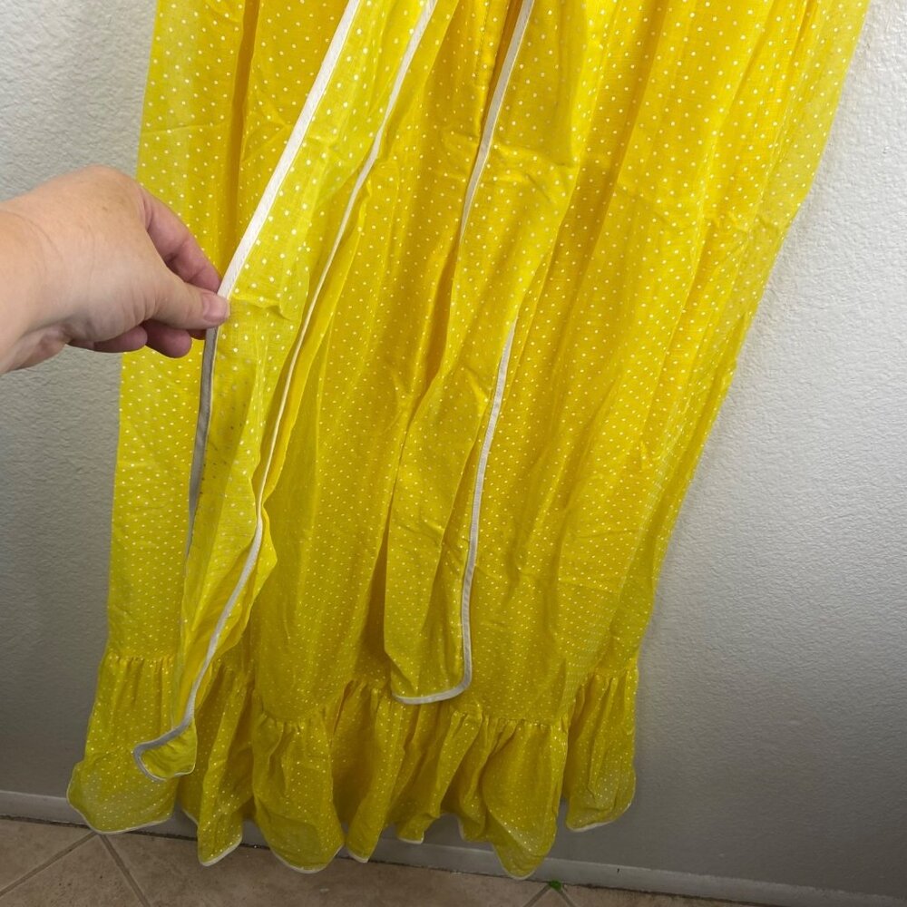Vintage Miss Elliette Dress Sleeveless Maxi Micro Polka Dot Ruffle Hem Yellow 8 - Picture 13 of 16
